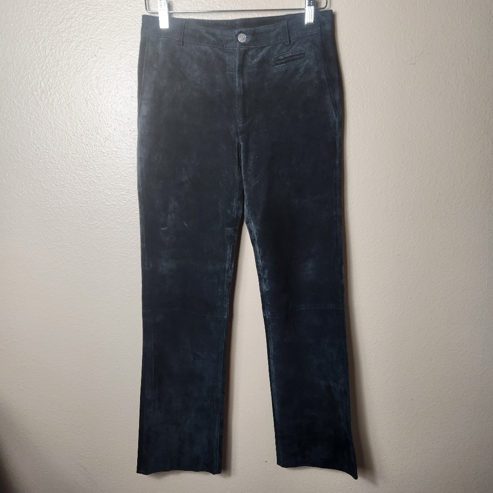 Lilly Pulitzer Black Pig Suede Leather Mid-Rise Straight Leg Pants-Size 0